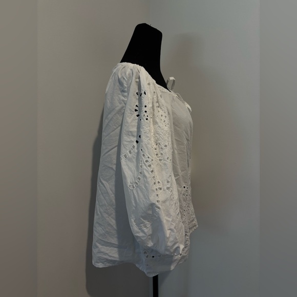 LAUREN by RALPH LAUREN White Boho Eyelet Lace Poet Peasant Blouse Small - Picture 3 of 6